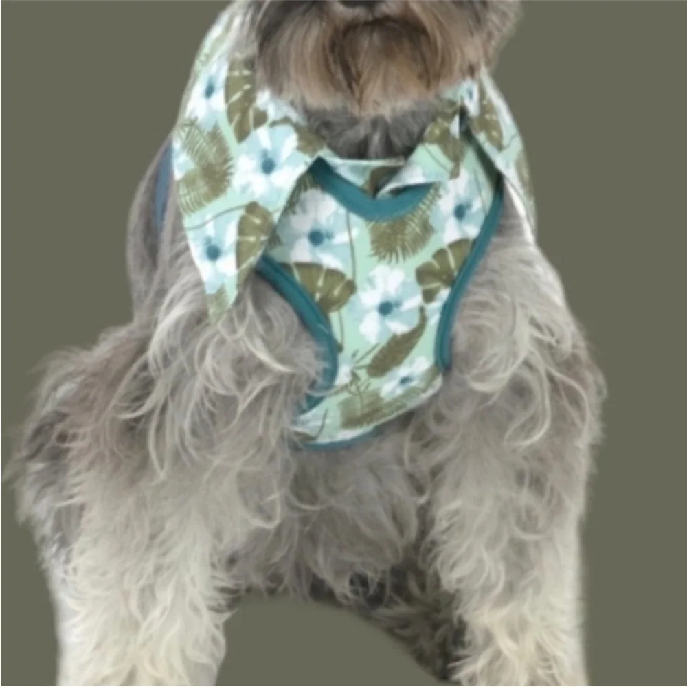 NWT Vibrant Life Dog Harness Hawaiian Shirt Print Blue Green AiWs XS, S or Med.